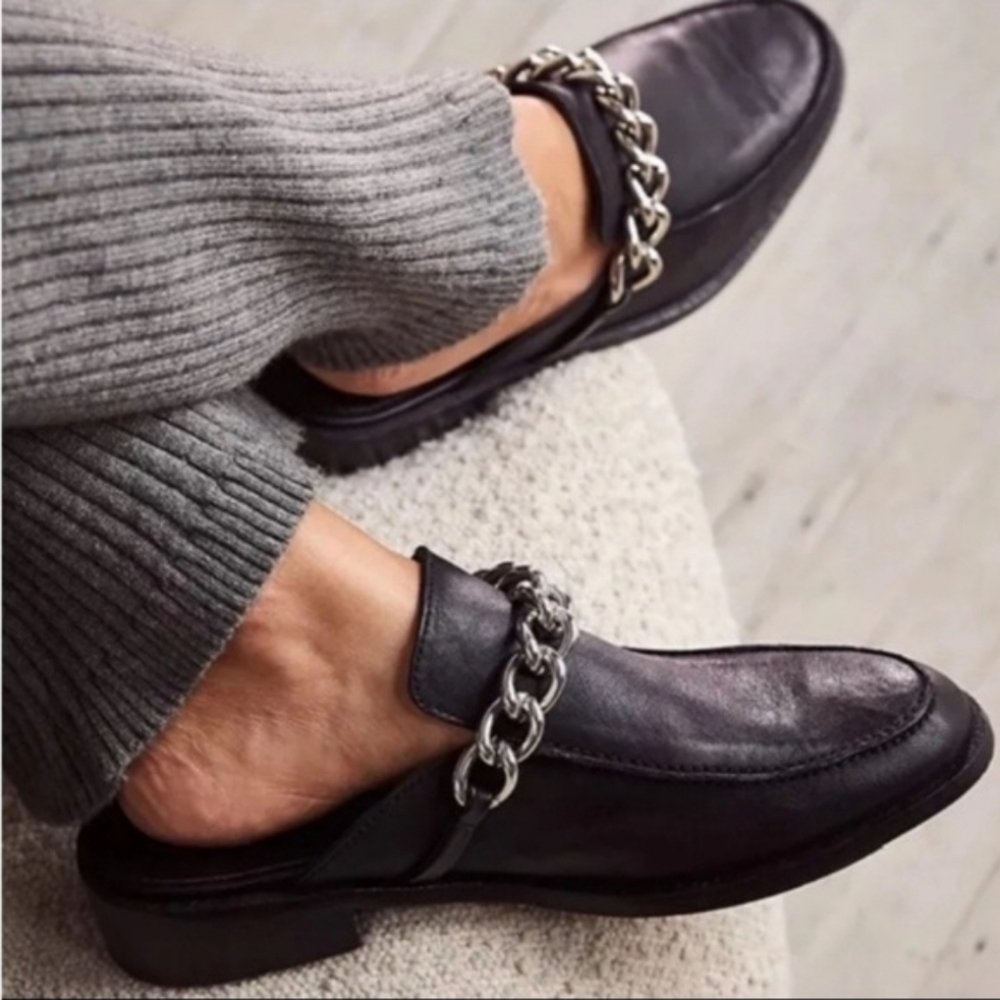 Free People Black Leather Loafers with Silver Detail - Picture 6 of 6